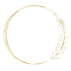 Golden ring isolated on transparent background. Luxury gold circle with leaf ornament.