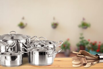 Canvas Print - Table space with stylish kitchen interior.