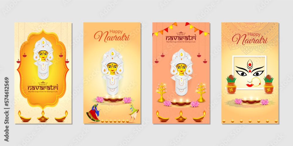 Vector illustration of Happy Navratri wishes social media story feed ...