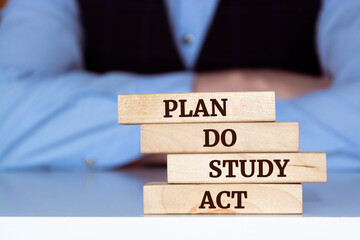 Wall Mural - Wooden blocks with words 'Plan do study act'.