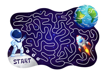 Poster - Labyrinth maze cartoon astronaut and space rocket
