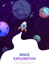 Poster - Space exploration, rocket in galaxy poster