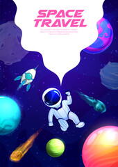 Poster - Space landing page, cartoon astronaut in galaxy