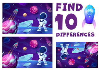 Poster - Find ten differences cartoon astronaut on planet