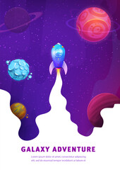 Poster - Space landing page with rocket in galaxy landscape