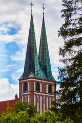 Wall Mural - Olsztyn, Poland. roof of Garrison Church of Our Lady of Queen of Poland. The church was built in 1915 for Protestants who served in local garrison and were subordinate to German Kaiser.