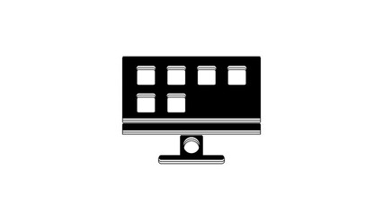 Poster - black smart tv icon isolated on white background. television sign. 4k video motion graphic animation