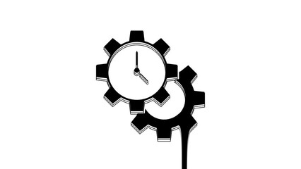 Poster - Black Time Management icon isolated on white background. Clock and gear sign. Productivity symbol. 4K Video motion graphic animation