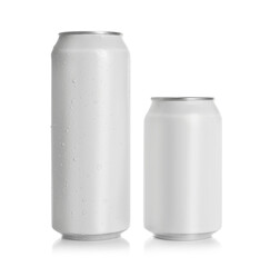 Sticker - Aluminum cans with drinks on white background