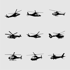 set of helicopter silhouette vector free