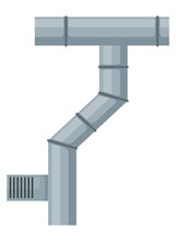 Ventilation Pipe. Vent System Element. Isolated Cartoon Part. Air System, Steel Pipe Detail Constructor On White Background