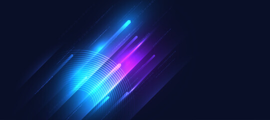 Wall Mural - 	
Blue technology background with motion neon light effect.Vector illustration	
