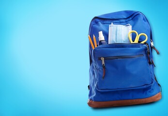 Poster - School stylish backpack with a lot of stationery