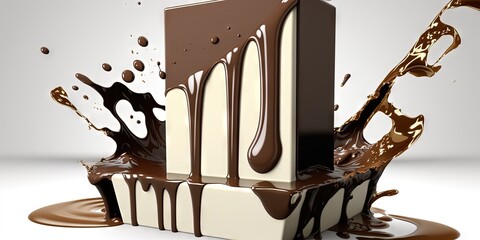 An icon of a dark chocolate bar with two layers of milk and dark chocolate cream, Generative AI