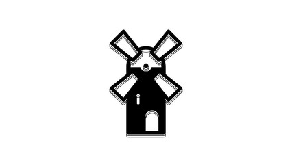 Canvas Print - Black Windmill icon isolated on white background. 4K Video motion graphic animation