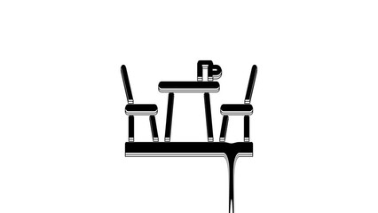 Sticker - Black French cafe icon isolated on white background. Street cafe. Table and chairs. 4K Video motion graphic animation