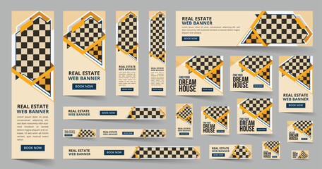 Wall Mural - Corporate and real estate business web ads banner bundle template design set, horizontal and vertical google web ads banner design