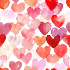 Wall Mural - Beaufiul hand painted watercolor hearts seamless pattern