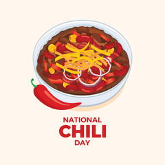 Wall Mural - National Chili Day vector illustration. Chili con carne bowl vector illustration. Traditional Mexican spicy dish with meat, beans and cheese drawing. The fourth Thursday in February. Important day