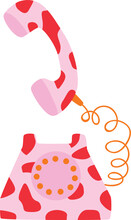 Retro Pink Cellphone 70s-90s Style Illustration On The White Isolated Background. 
