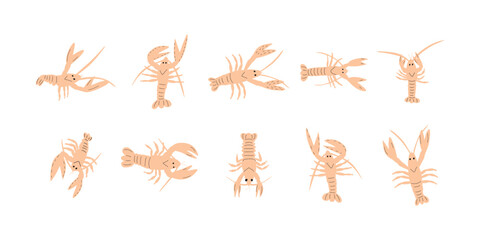 Crayfish Character sea animal on deep background. Wild life illustration. Underwear world. Vector illustration.