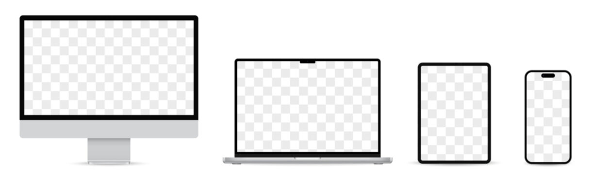 laptop, smartphone, computer, tablet realistic vector. device screen mockup set. realistic devices s