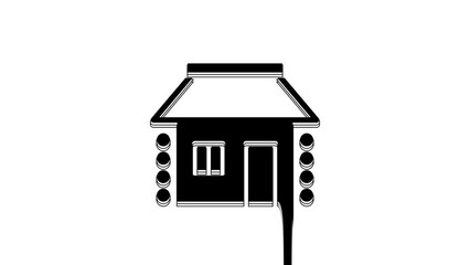 Sticker - Black Old Ukrainian house hut icon isolated on white background. Traditional village house. 4K Video motion graphic animation