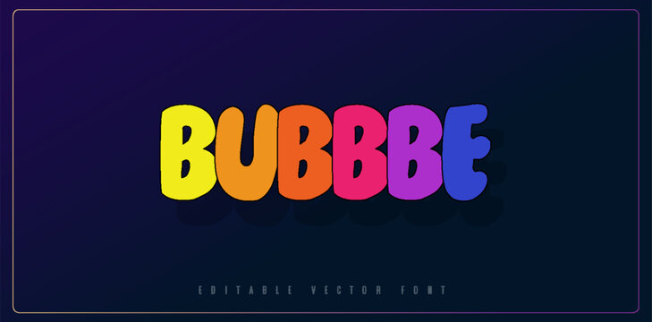 Editable bright rainbow color font, bold bubbles letters, cartoon colorful alphabet for toys logo, festive headline, childhood art, creative ABC kid birthday. Round fun comic typographic design