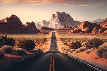 Road through a scenic landscape. Generative ai. 