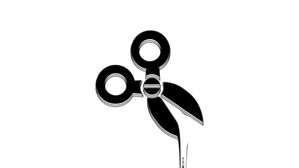 Sticker - Black Scissors icon isolated on white background. Cutting tool sign. 4K Video motion graphic animation