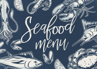 Sticker - Seafood Menu vintage poster monochrome