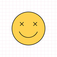 Wall Mural - Smile face icon in the style of the 90s. Vector hand-drawn doodle illustration isolated on white background. Nostalgia for the 1990s. Perfect for cards, decorations, logo, stickers.