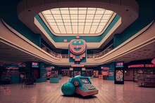 90s Shopping Mall Liminal Space, Retro, Vintagem, The 90's. Generative AI.