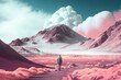© Uncanny Valley - Abstract pastel vivid colors landscape of desert mountains, dunes and sand. A beautiful, romantic place in nature. Colorful bright colors. Generative AI.