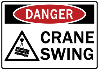 Wall Mural - Overhead crane hazard sign and labels crane swing