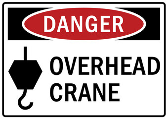 Wall Mural - Overhead crane hazard sign and labels overhead crane