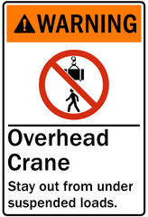 Wall Mural - Overhead crane hazard sign and labels stay out from under suspended loads