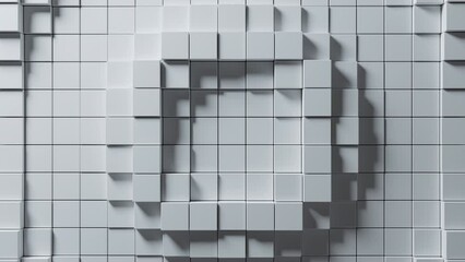 Poster - Abstract random motion wave mosaic of square blocks. Futuristic structure,geometric background. 4k loopable composition with white surface. Technology composition backdrop. Radial ripple. 3d animation