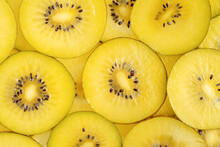 Yellow Kiwi Fruit Pattern. Healthy Food Background, Overhead.