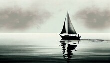 A Simple Drawing Of A Sailboat On Calm Waters Generative AI