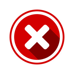 Poster - round no or wrong or declined rejected icon sign with x cross and 3d shadow effect in red circle. ve