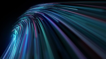 Poster - Abstract Glowing 3d Light Strokes Background/ 4k animation of an abstract wallpaper background of glowing 3d light strokes with depth of field and following motion path trajectory