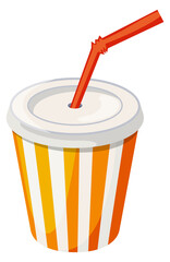 Sticker - Cartoon cup icon. Cold or hot drink with straw