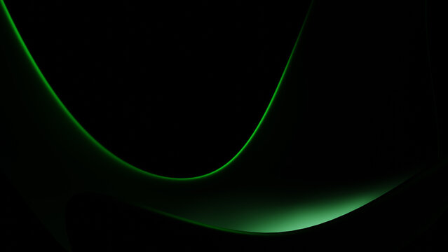 Illustration of a beautiful abstract dark green curved flowing geometrical shape isolated over a black background - 3D illustration, rendering