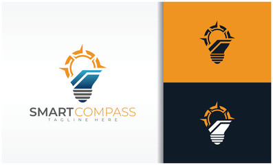 Poster - Smart compas creative idea logo with bulb and compass symbol