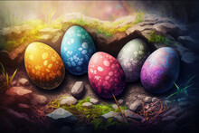 Colorful Easter Eggs With Stunning Hand-Painted Ornaments - Generative Ai