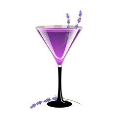 Wall Mural - Cocktail with lavender grass flowers. Lavender martini.Vector illustration.