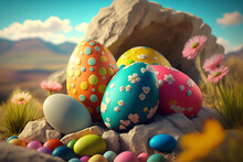 Easter Eggs Decorated With Intricate And Colorful Designs - Generative Ai