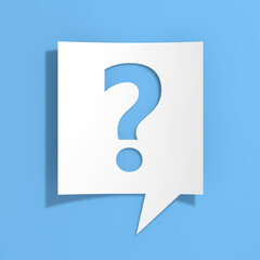 Fototapete - FAQ, Information, Question Mark on Cutout White Paper Speech Bubble. 3d Rendering