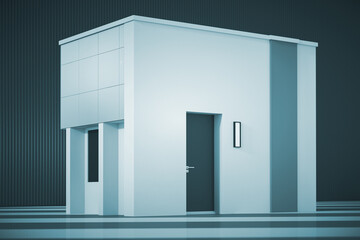 Poster - Minimalism Style Architectural Abstract Modern Business Building Exterior in Blue Key Light. 3d Rendering